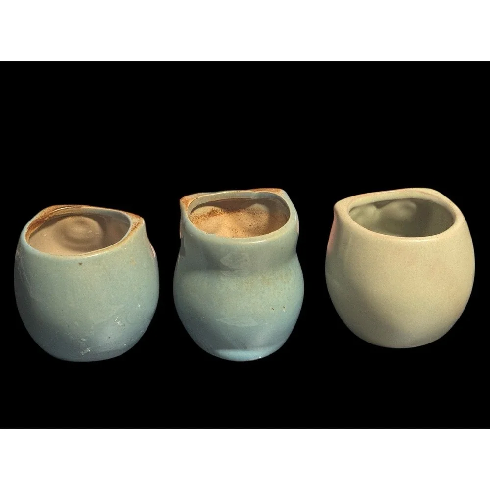 Owl 3 Piece Mini Planter Pots, Ceramic Succulent Air Plant with Wood Under Plate